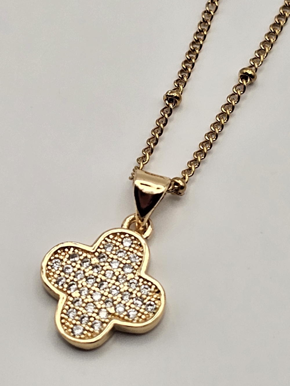 Gold Clover Pendant Necklace with Pavé Crystals - Women